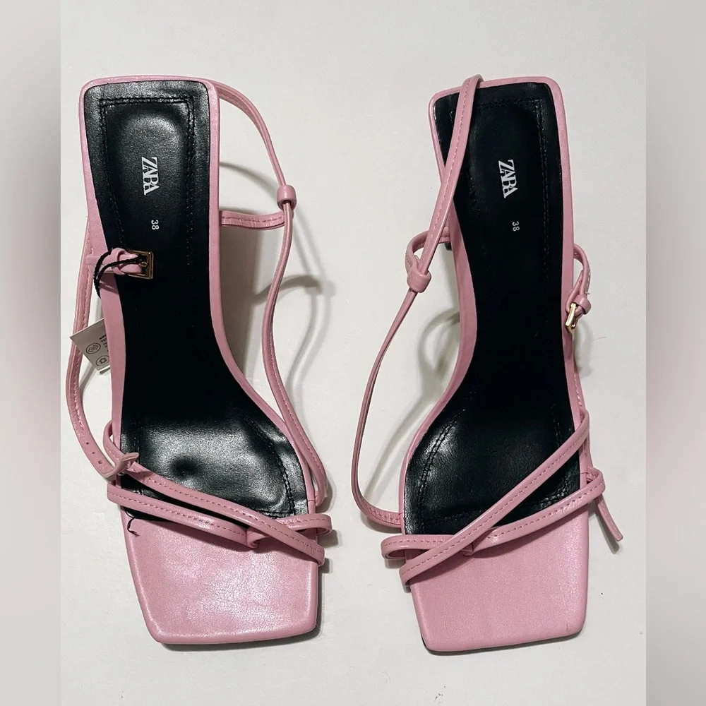 ZARA PINK LEATHER HEELED SANDALS SIZE 7(38)